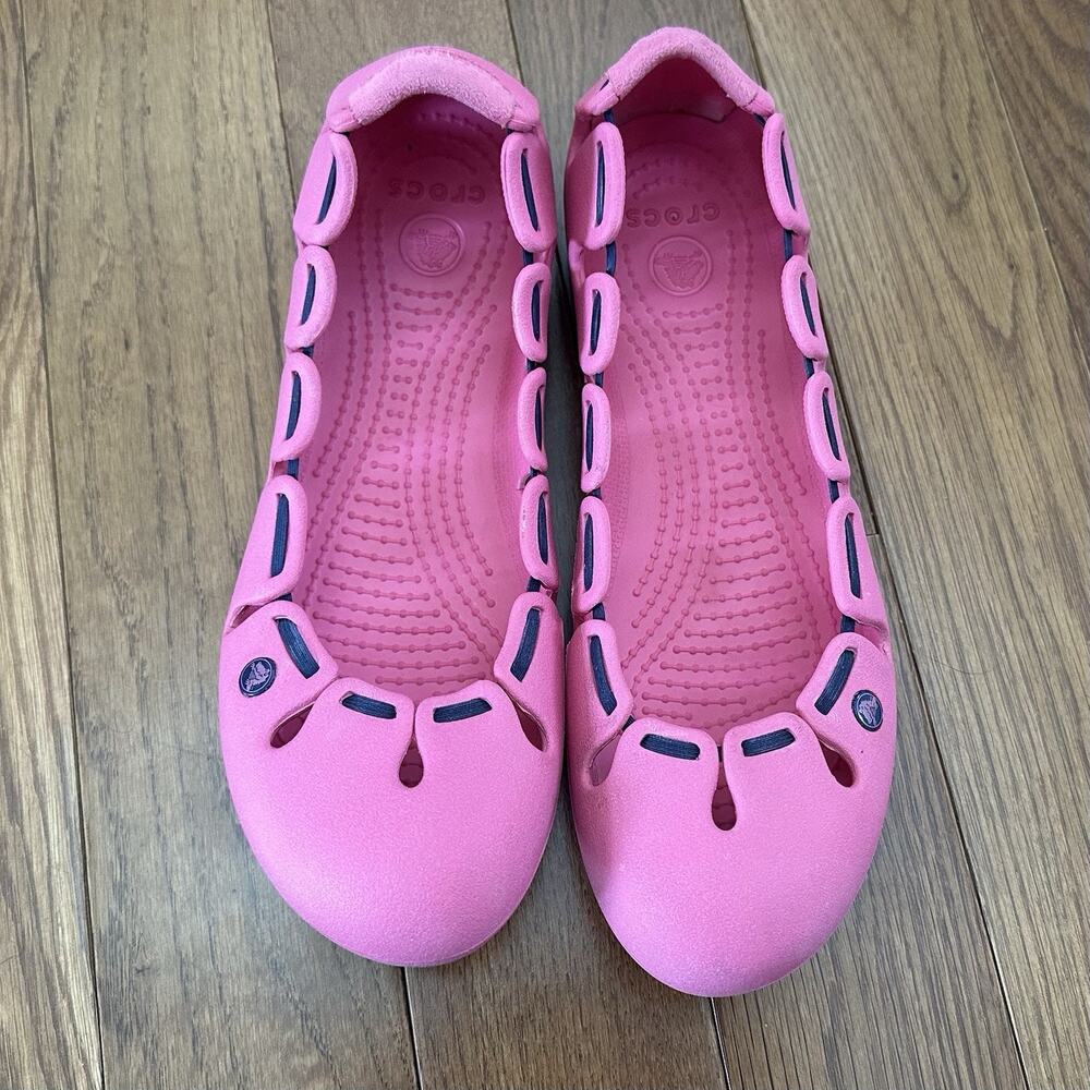 Crocs‎ Womens Springi Elastic Ballet Flats Slip On Shoes Pink Ribbon Size 10